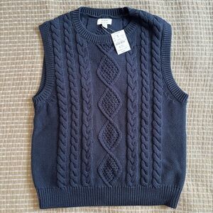 NWT J.Crew Women’s 100% Cotton Cable-Knit Sweater Vest Navy Blue Size Small